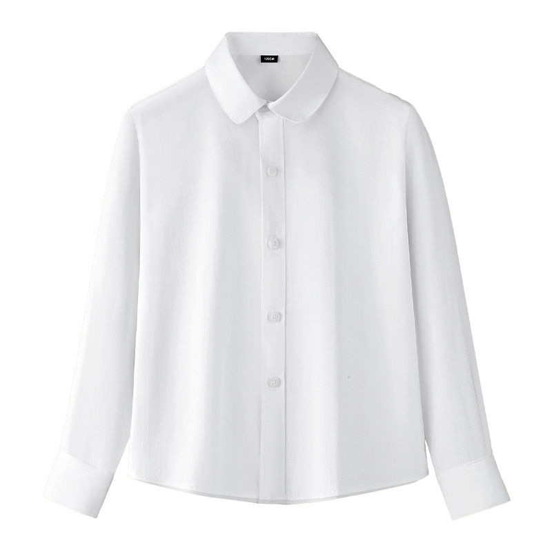 Camisa blanca para niñas Primavera y otoño Camisa blanca de manga larga con cuello redondo y fondo
