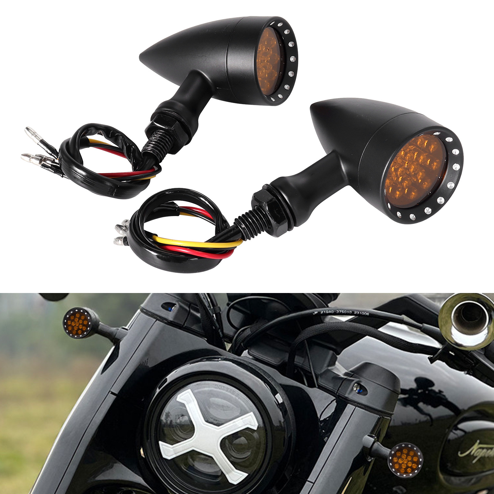 Motorcycle Retro Modified Aluminum Alloy Turn Signal Light Harley Cruiser Led Grid Bullet Turn Light