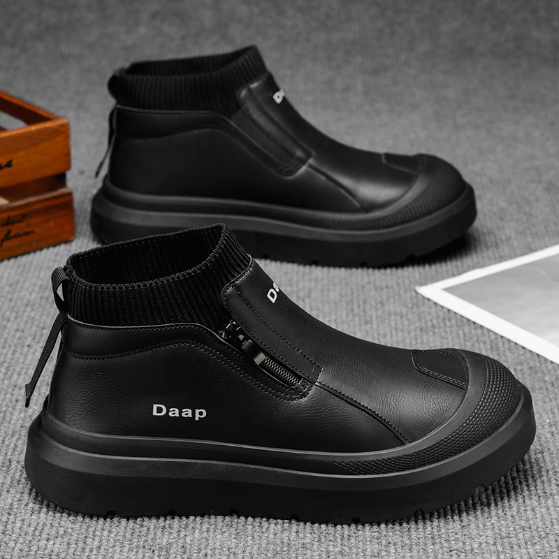 Boots Men's Shoes Spring 2025 New High-Top Shoes Spring & Fall Men's Casual Labor Protection Shoes Men's Leather Shoes White Shoes