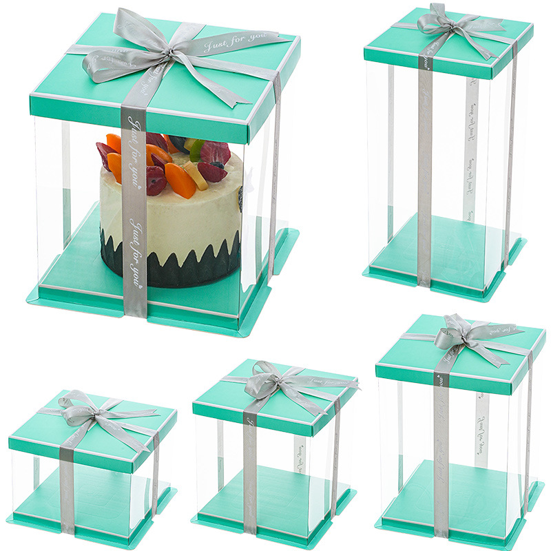 Caja de caja de caja de pastel de cumpleaños transparente de celebridades de Internet 4 4 6 6 8 8 10 pulgadas 12 embalaje de pastel de elevación de doble capa simple