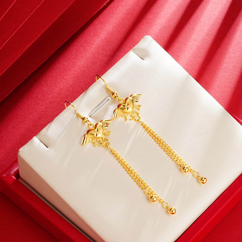 Lifetime Angel pendientes de las mujeres de alto grado de Vietnam arena oro plata aguja pendientes borla Luz de lujo pendientes no se desvanece