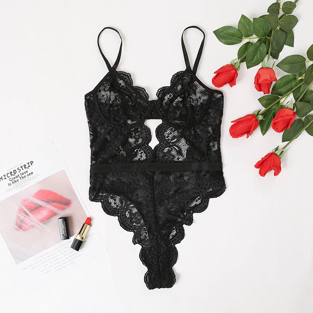 Sling Backless Hollow Perspective Lace One-Piece Sexy Lingerie NSMDN112862