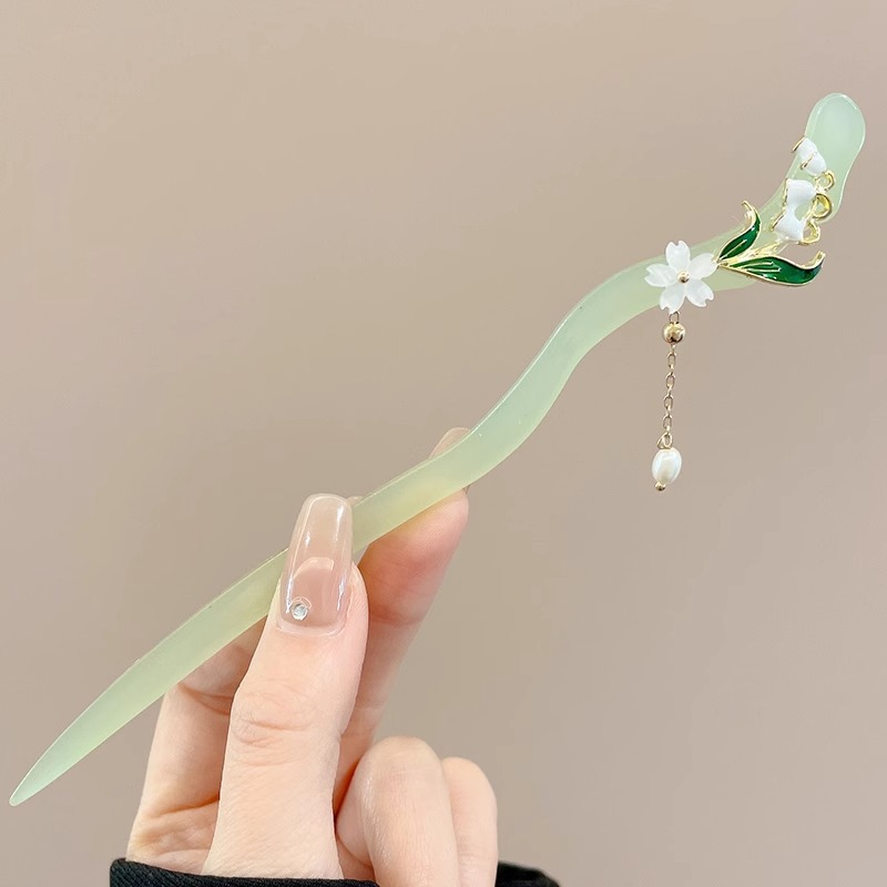 Horquilla de flores con flecos de estilo antiguo, temperamento femenino de alto nivel, escalón, horquilla de Hanfu, horquilla de cabello en la parte posterior de la cabeza, tocado de horquilla