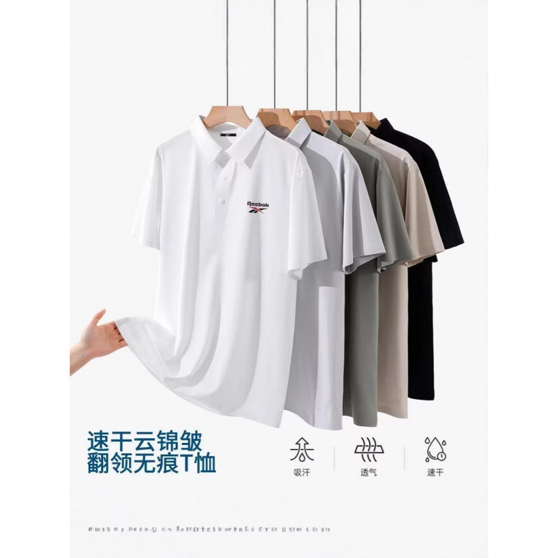 Reebok Summer New Breathable Ice Silk Polo Shirt with Complete Tags, Men's Thin Casual Short-Sleeved T-Shirt, Men's T-Shirt