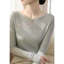 包芯纱长袖毛衣女2025早秋新款纯色设计感一字领内搭打底针织衫潮