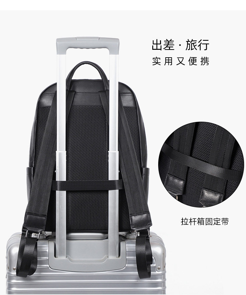 Ba lô da bò thật dệt tay nam, balo đựng laptop 15,6 inch đa chức năng đi làm du lịch — Màu đen chi tiết 8