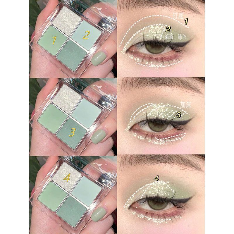 Gaseta de sombras de ojos de cuatro colores de tul verde agua Capel, una paleta de sombras de ojos cosméticos perlado mate multiusos de bajo brillo saturado