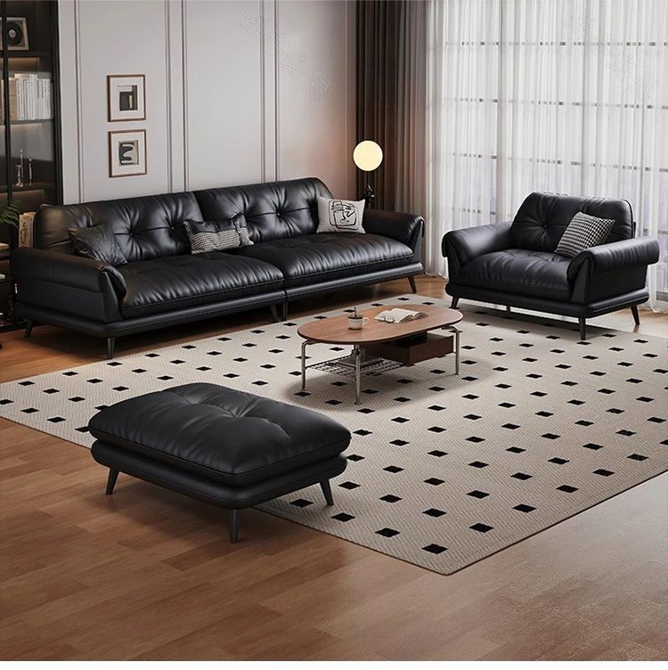 Sofa Minimalist French Retro Style Retro Living Room Simple Modern Small Apartment Straight Cowhide Sofa