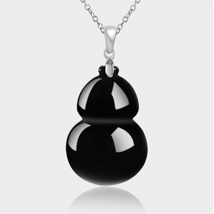 S925 silver inlaid natural Jade A goods ink Jade gourd glutinous jade pendant jade pendant women's necklace jewelry wholesale