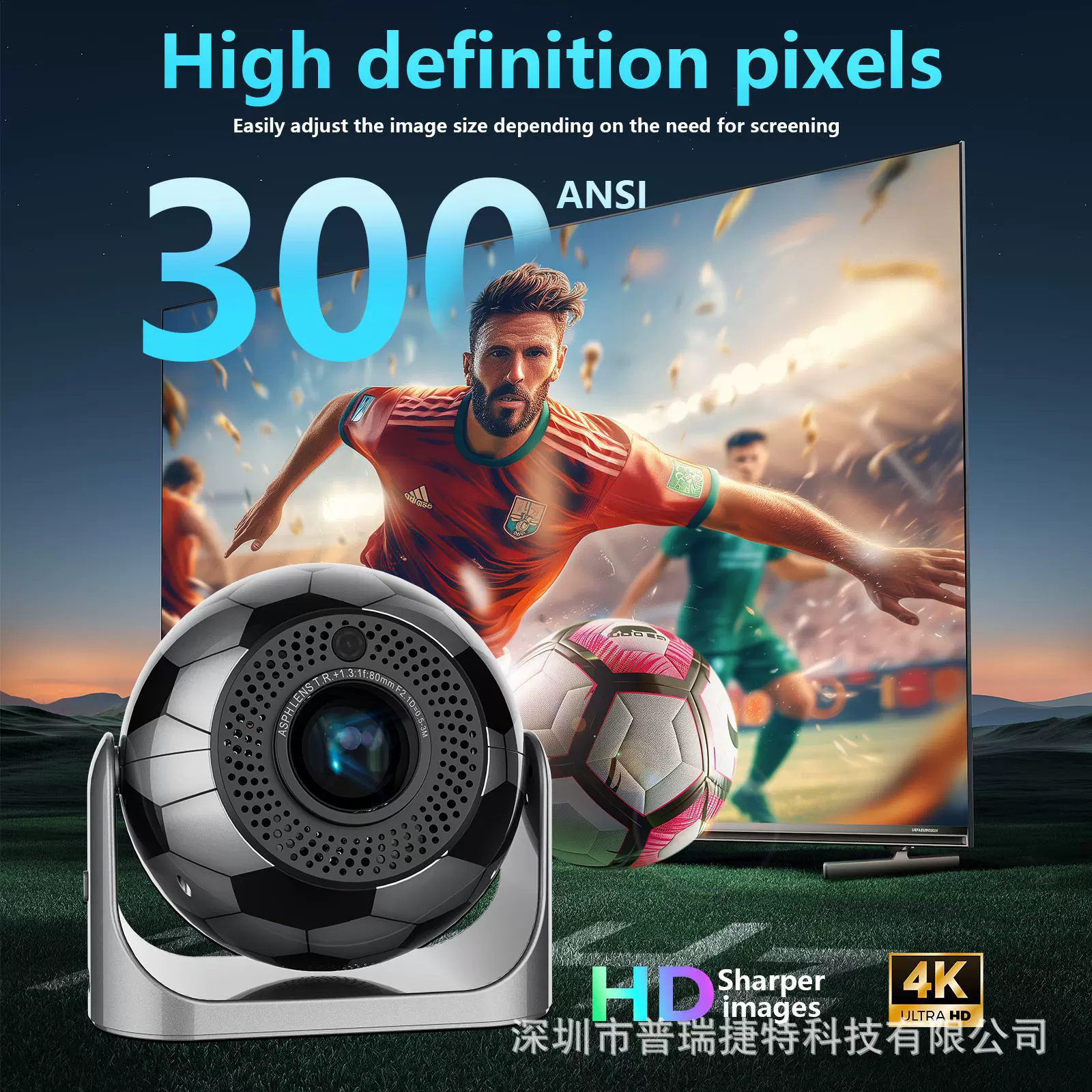 跨境新款4K电自动对焦JY360足球WiFi高清安卓智能便携迷你投影仪