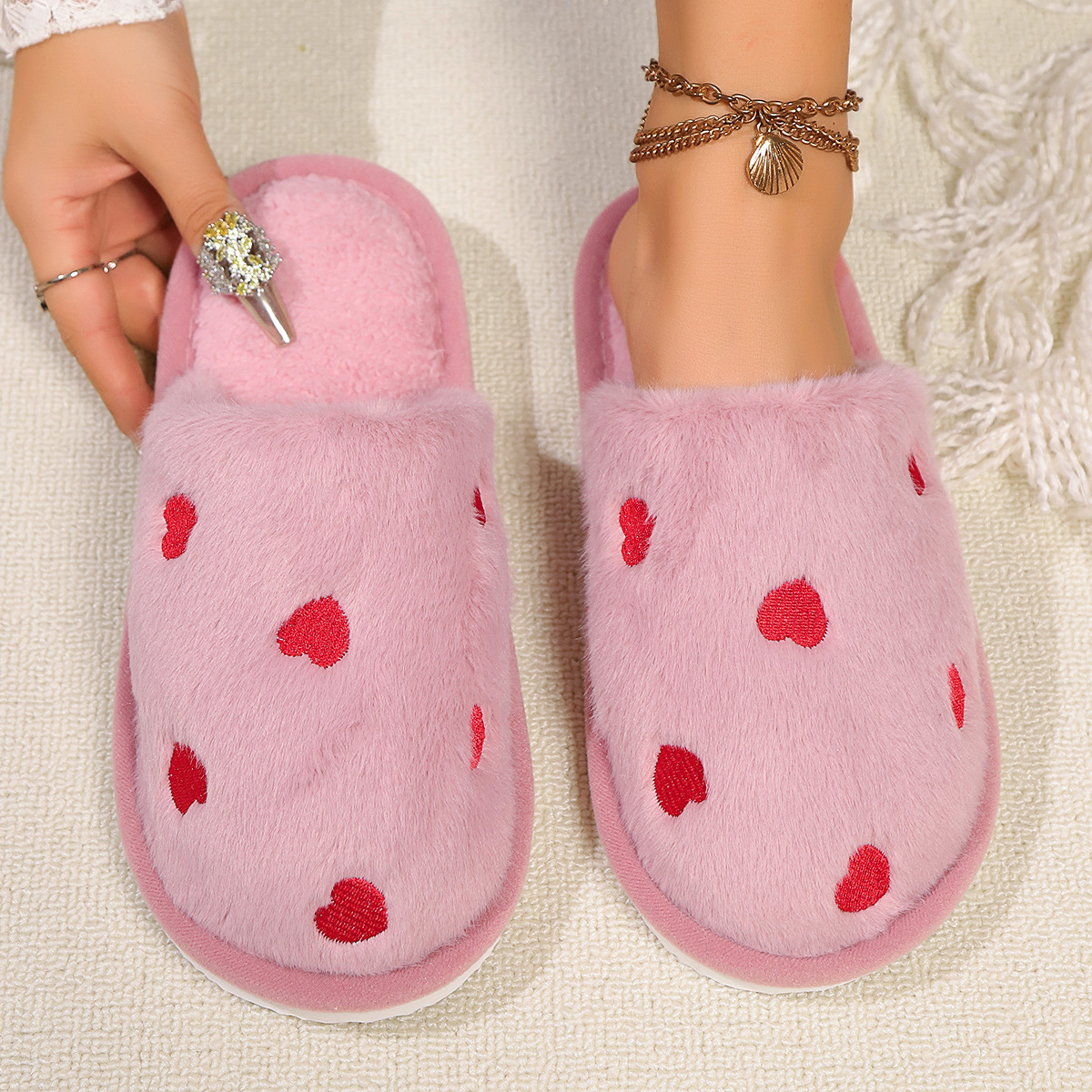 Amor transfronterizo damas otoño y invierno interior y exterior soleas gruesas cálidas de peluche lunar zapatillas de algodón de espuma