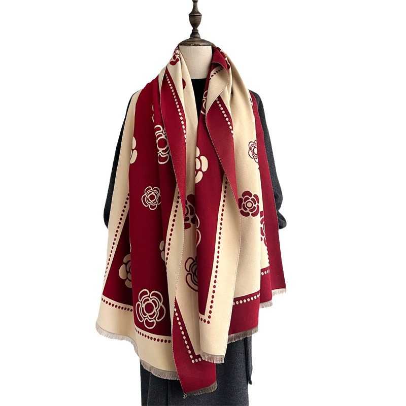 Temperamento piccola sciarpa profumata da donna versatile cappotto decorativo caldo sciarpa camelia doppio uso scialle di cashmere spesso_voghion.com