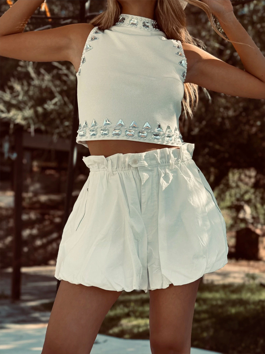 Pantalones Cortos Tipo Globo con Cintura Alta de Algodón, Holgados, para Viajes y Ocio