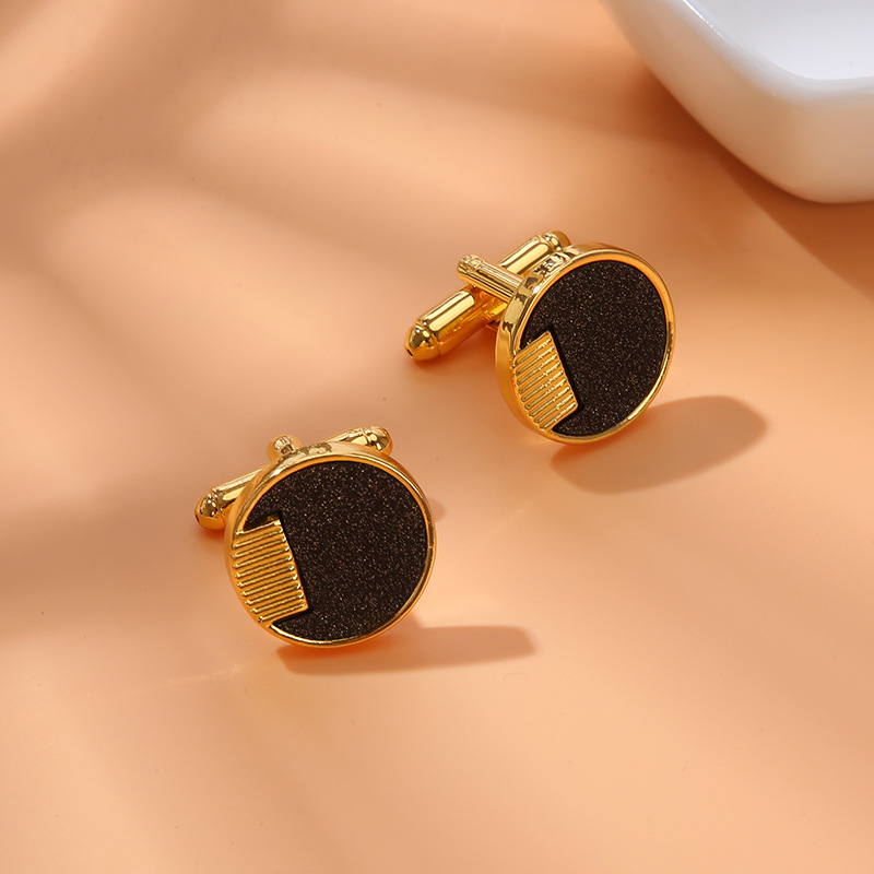 Cross-border new men's alloy diamond cufflinks black round starry sky sand men's suit shirt cufflinks