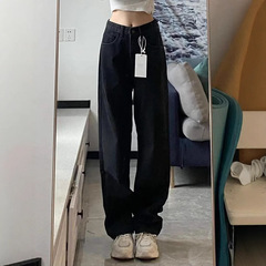 2025 プラスサイズ黒ハイウエストジーンズ女性ファット mm ルーズ痩身ストレートワイドレッグパンツ梨型ボディ痩身
