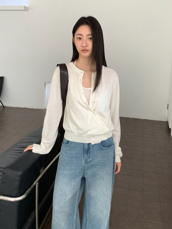 TG 不规则侧扣针织开衫女2025秋季新款简约设计纯色显瘦毛衣25703|undefined