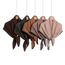 日韩百搭包边格纹棉麻方巾包头巾配饰丝巾旅行外搭披肩90大方巾女