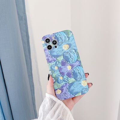 油画紫蓝花朵适用iPhone12promax苹果11手机壳8P/7plus女软壳x/xs