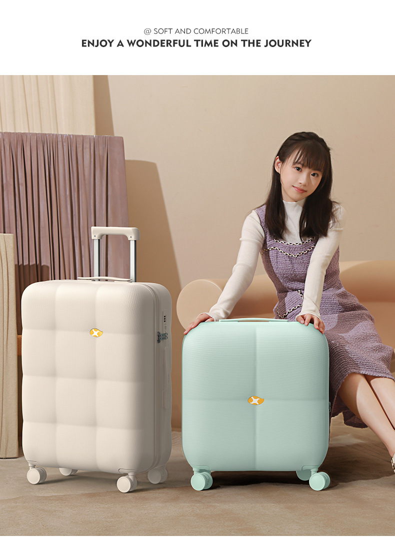 Vali nhựa PC 24 inch họa tiết mây thời trang, bánh xe đa năng, khóa mật khẩu — Hành lý PC cao cấp màu be kem 24 inch chi tiết 31