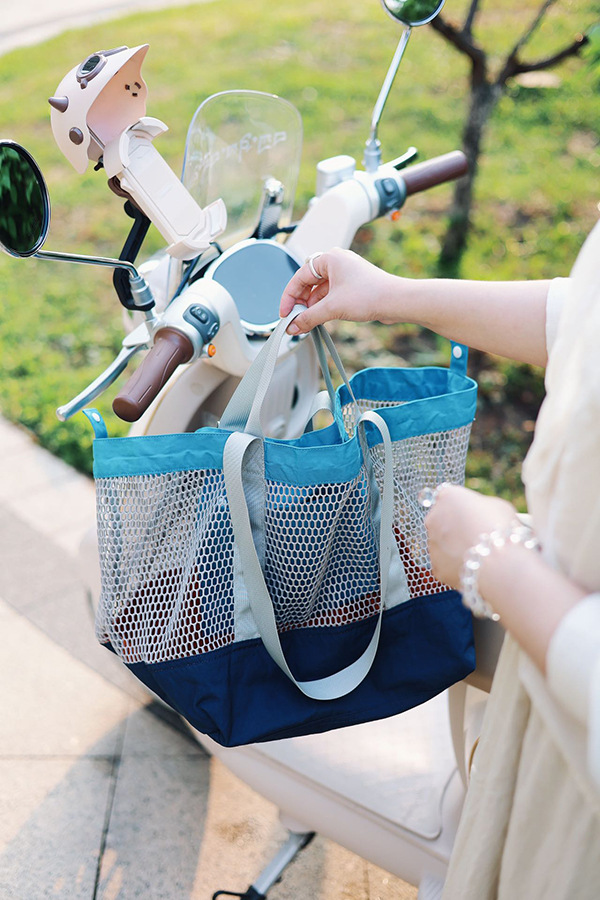 Large-capacity summer niche trendy color-blocking net bag single-shoulder bag, casual large-capacity double-sided usable storage shopping bag undefined