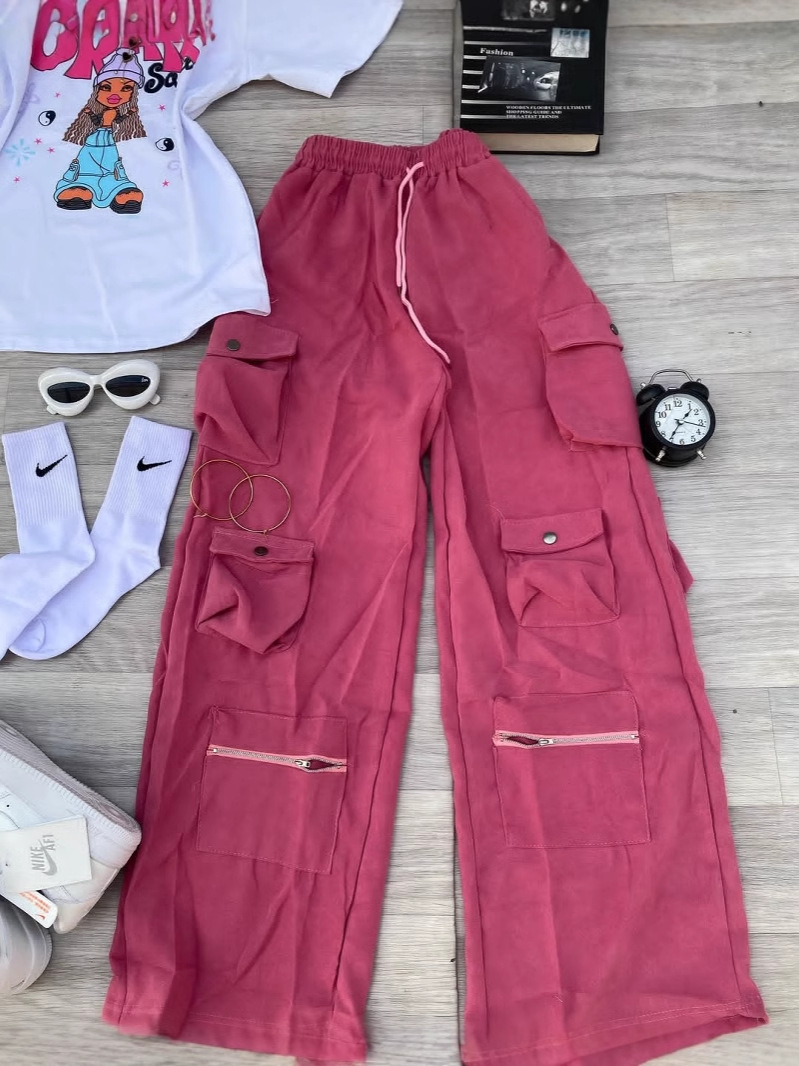 Pantalones de mezclilla para mujer, monos, pantalones de sheins de pierna ancha con bolsillos múltiples, pantalones Cargo pants wholesale