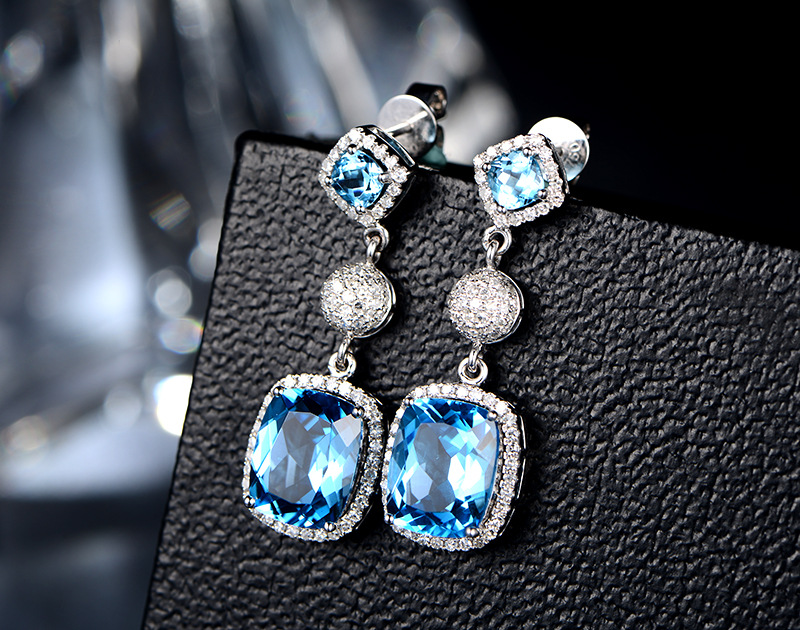Fashion Long Simulation Aquamarine Earrings Ruby Copper Earrings display picture 3