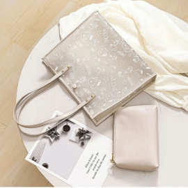 2024新款网红爆款手提托特包包女夏季透明果冻包大容量单肩大包