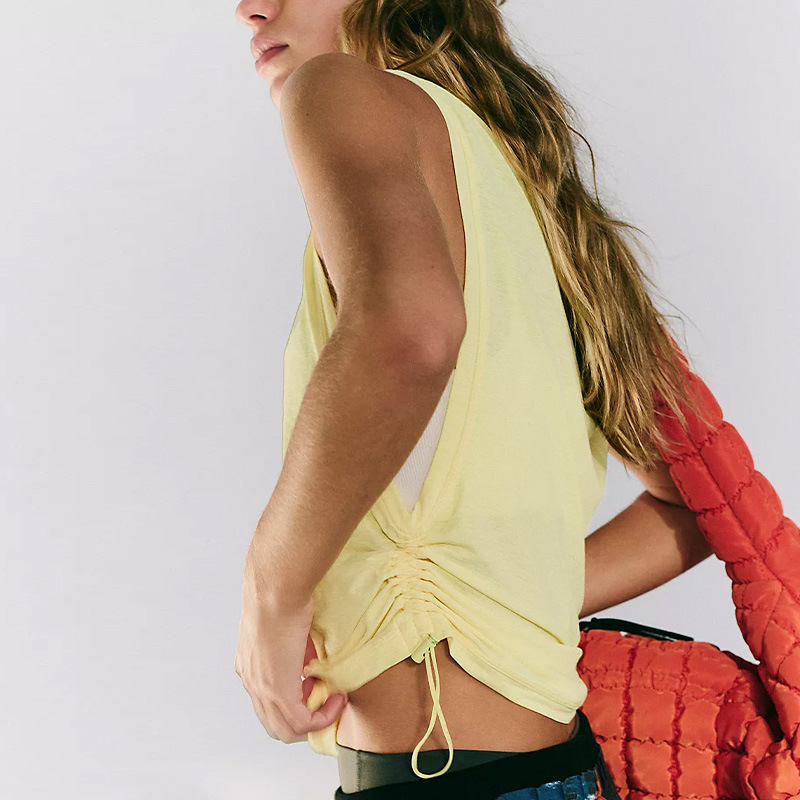 Spring and Summer 2025 New Style Drawstring Sports Top Women's Loose Casual Quick-drying Sleeveless Yoga Vest Thin Fitness Wear