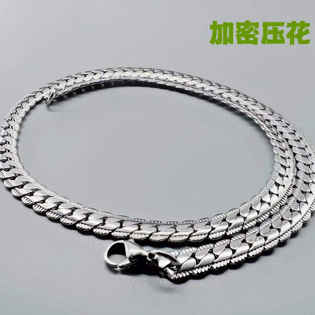 Hot personality titanium steel Cuban chain encrypted embossed NK chain European and American trade Men's necklace fashion all-match sweater chain