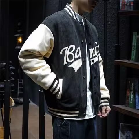 美潮oversizeコート男2024春秋アメリカ復古スエードジャケット潮牌復古野球服|undefined