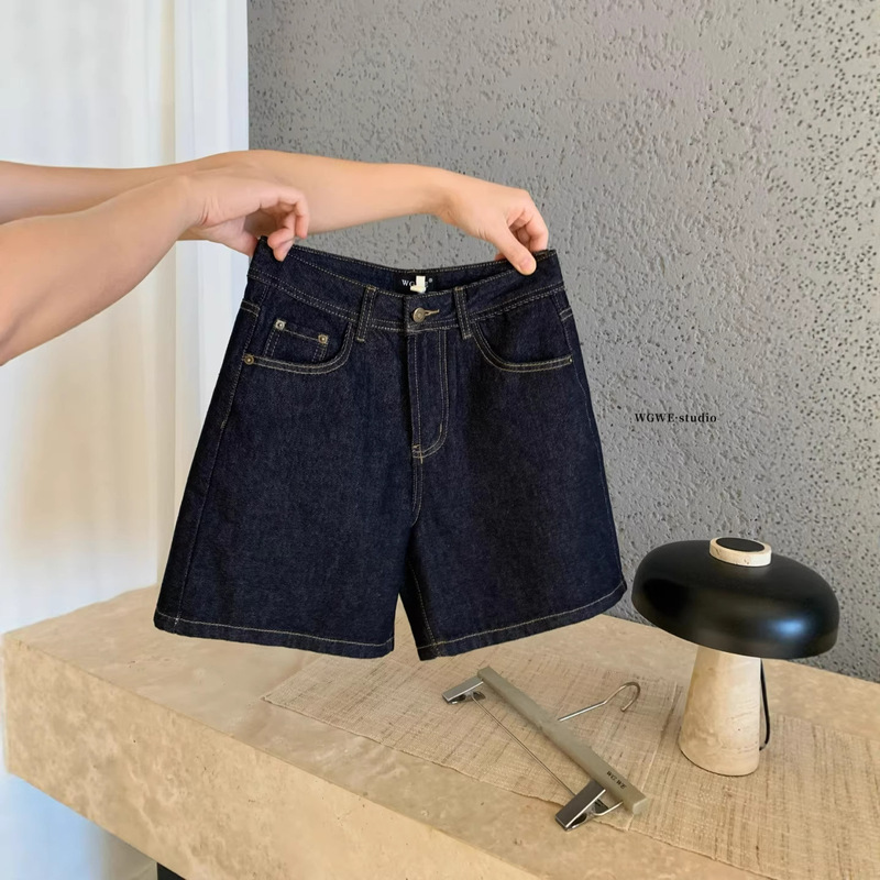 Wgwe8748 Guangzhou Shisanxing Women's Spring/Summer New High-Waisted Straight-Leg Wide-Leg Five-Point Denim Shorts for Petite Women