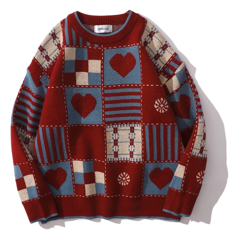 Invierno amor nicho rojo suéter pareja desgaste perezoso estilo abrigo oversize superior de los hombres suave suéter glutinoso