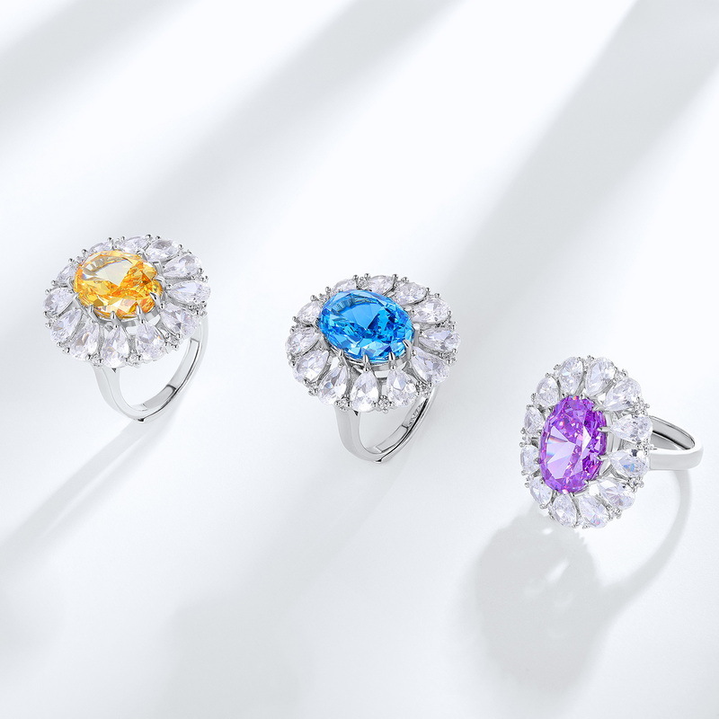 Wilsheng 2022 nuevo S925 plata en forma de huevo aguamarina anillo de hielo flor corte alto carbono diamante anillo de moda de lujo