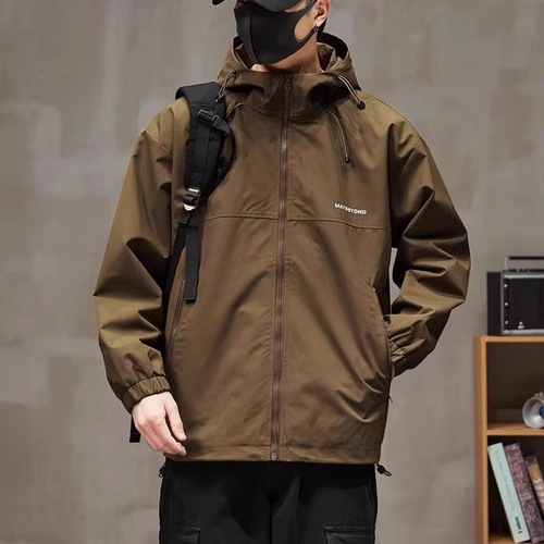 Men's Spring/Fall Loose-Fit Windproof Casual Workwear Jacket with Hooded Collar