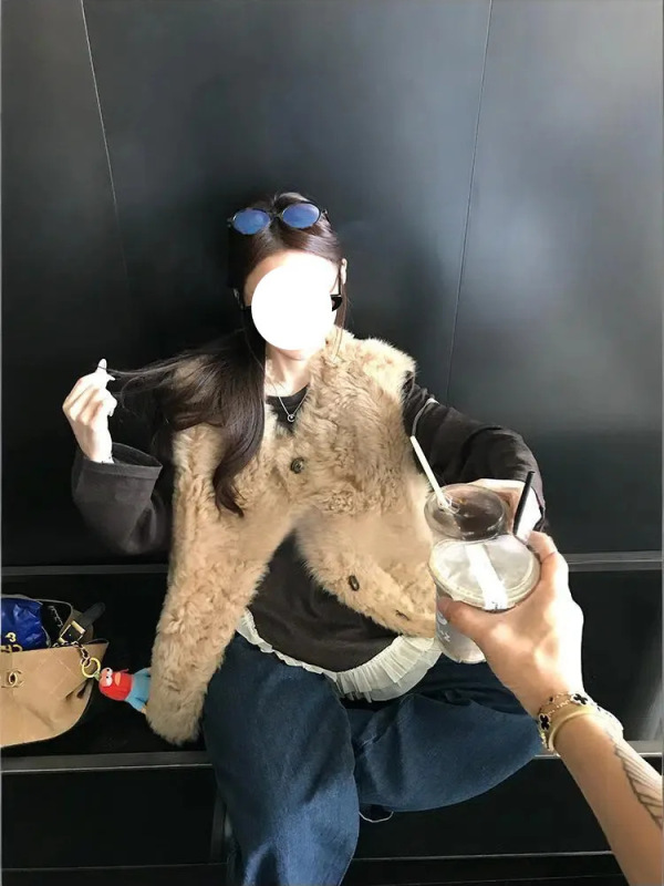 欧尼马甲coco同款仿托斯卡纳羊羔毛皮毛一体洋气短款马甲背心皮草|undefined