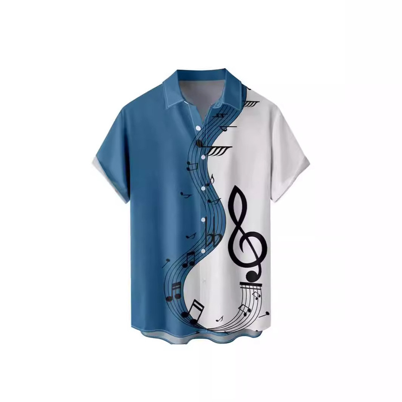 Men's American Fashion Buckle Shirt Party Aloha Shirt Hawaiian Short Sleeve Independence Day Beach Tee