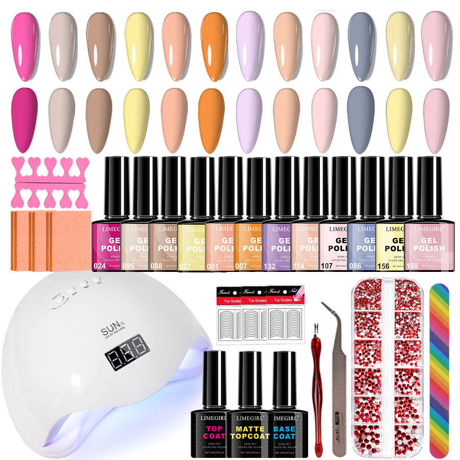 Nuevo traje básico de armadura de cristal de lámpara de manicura 12 colores brillo polvo de cristal esmalte pieza de herramienta de tira en stock