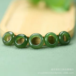 纯天然和田玉碧玉跑环圆环14mm孔8mm吊坠手链文玩手持diy配饰D201
