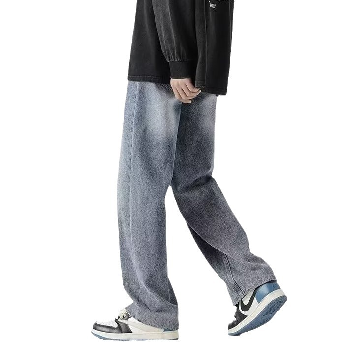 Vaqueros negros de la calle americana, pantalones vaqueros de la calle alta para hombres, vaqueros rectos y todo fósforo