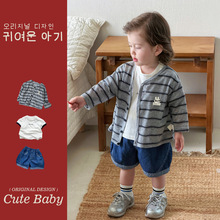 男生夏季两件套a类字母短袖衣服洋气小童童装1男宝宝牛仔男童套装