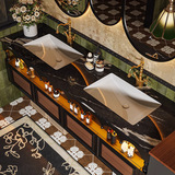 Высококлассный французский шиферный шкаф для ванной комнаты в стиле середины века, комбинация шкафа для ванной комнаты с двойной раковиной, умывальник для рук