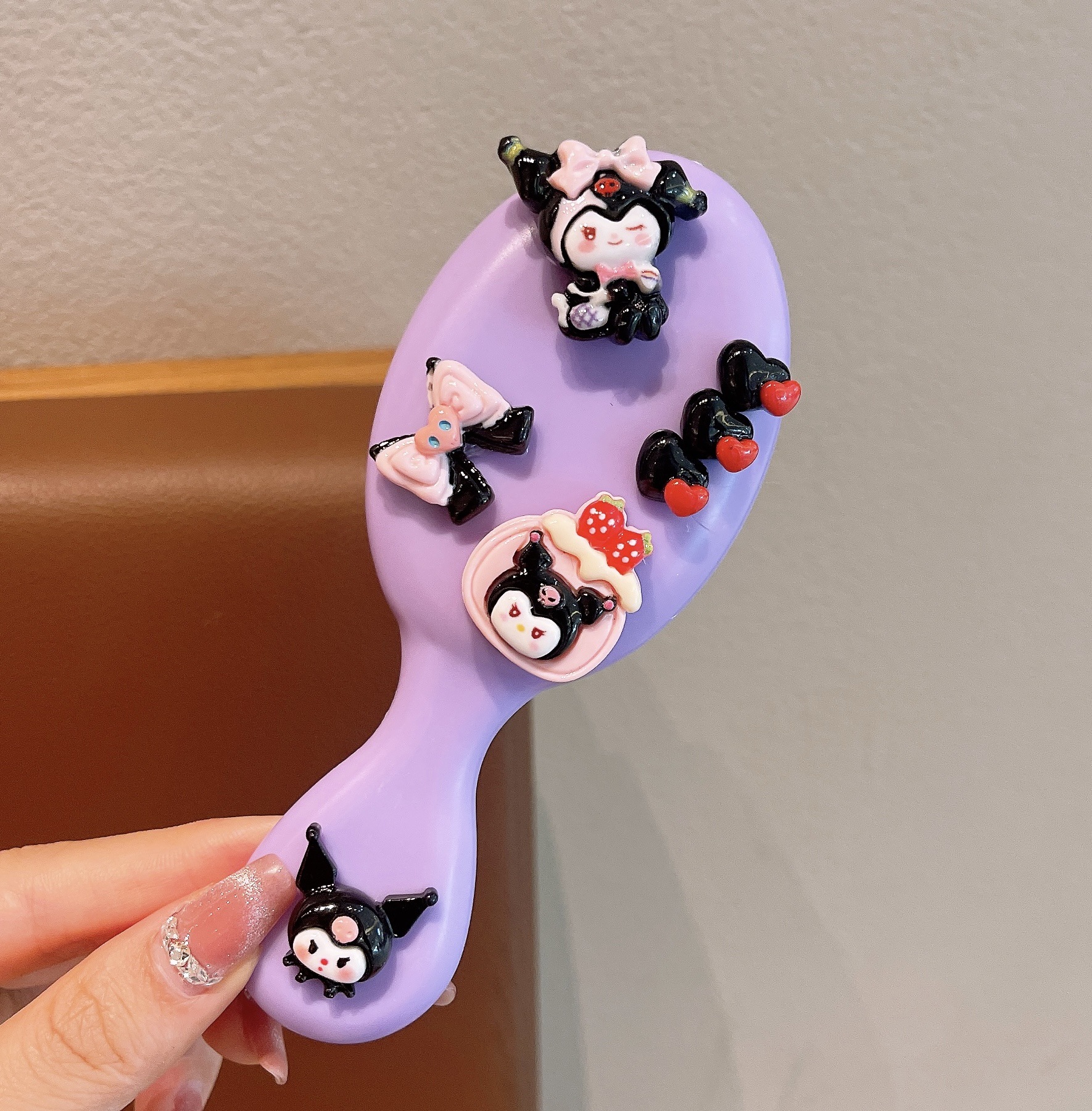 Lindo portátil con tapa plegable, peine de bolsa de aire plegable, masaje, peine pequeño, espejo, mini peine de colchón de aire portátil todo en uno, mujer