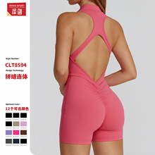 泽创春季高强度运动美背瑜伽连体服拉链裸感紧身连体健身服女8594