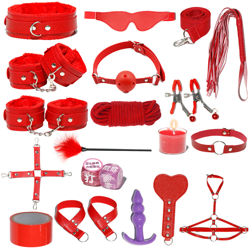 Juego de accesorios Jiuai SM incluido con esposas, látigo de cuero, tapón anal, suministros divertidos para habitaciones de parejas adultas, herramientas de juego sexual