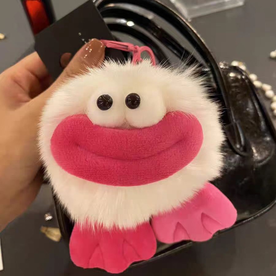 Cute zorro pelo pato boca de carbón bola de llavero de automóvil colgante en elf pelusa mochila colgante