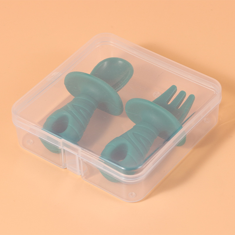 Baby Silicone Fork and Spoon Supplementary Food Utensils for Feeding Babies to Learn to Eat Independently Training Spoon Food Grade