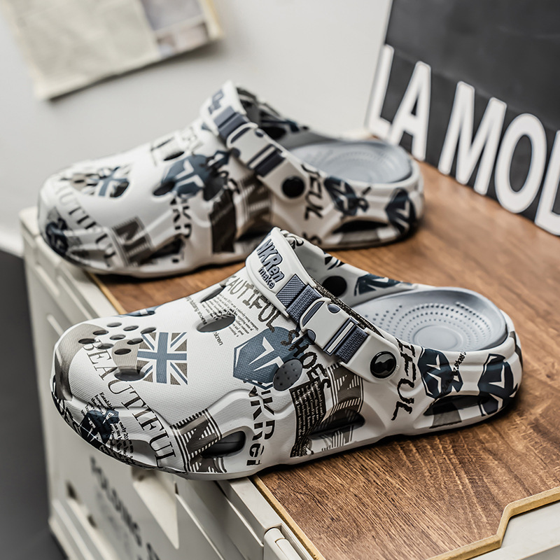 Semi pantuflas Baotou para hombre conduciendo sandalias deportivas de playa de doble uso de gran tamaño para uso exterior de verano zapatos antideslizantes con suela suave