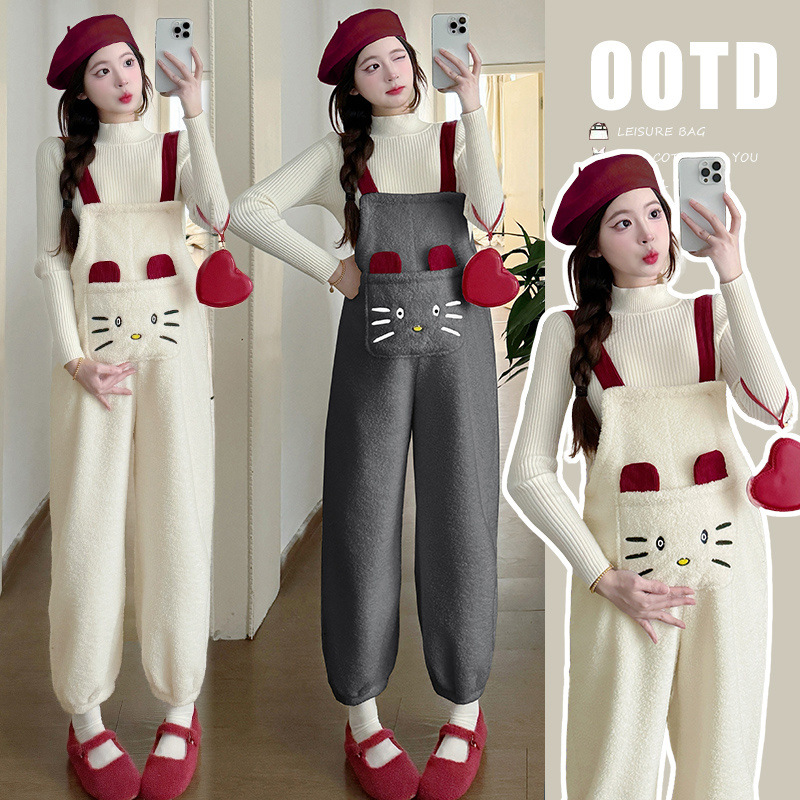 임산부복 가을 2025 신상 벨벳 두꺼워진 양모 오버올 가을 겨울 정장 고급 투피스 정장