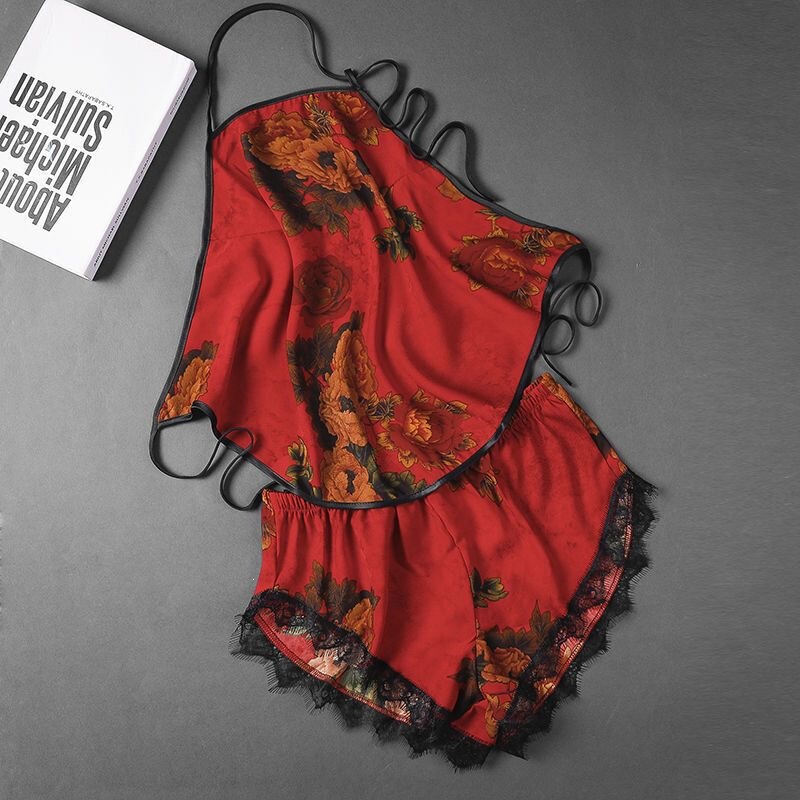1.0-150kg Summer New Ice Silk Bellyband Set with Straps, Sexy and Cool Printed Backless Lingerie Shorts, Thin Style 1.0-150kg Summer New Ice Silk Bellyband Set with Straps, Sexy and Cool Printed Backless Lingerie Shorts, Thin Style