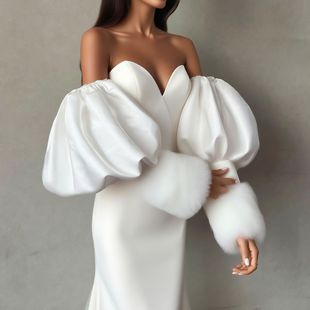 Amazon Xiyin Temu Aliexpress Bridal Wedding Dress Satin Lantern Puff Sleeve Wedding Bridal Gloves